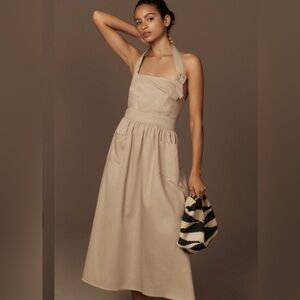 NWT Anthropologie Porridge taupe Halter Utility Midi Dress Size XXS